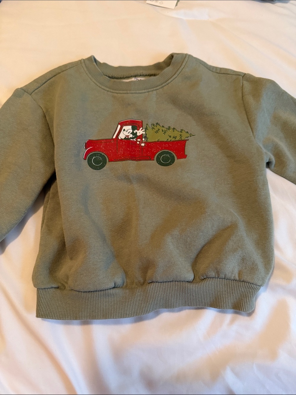 Disney Olive Green Sweatshirt with Red Truck Graphic